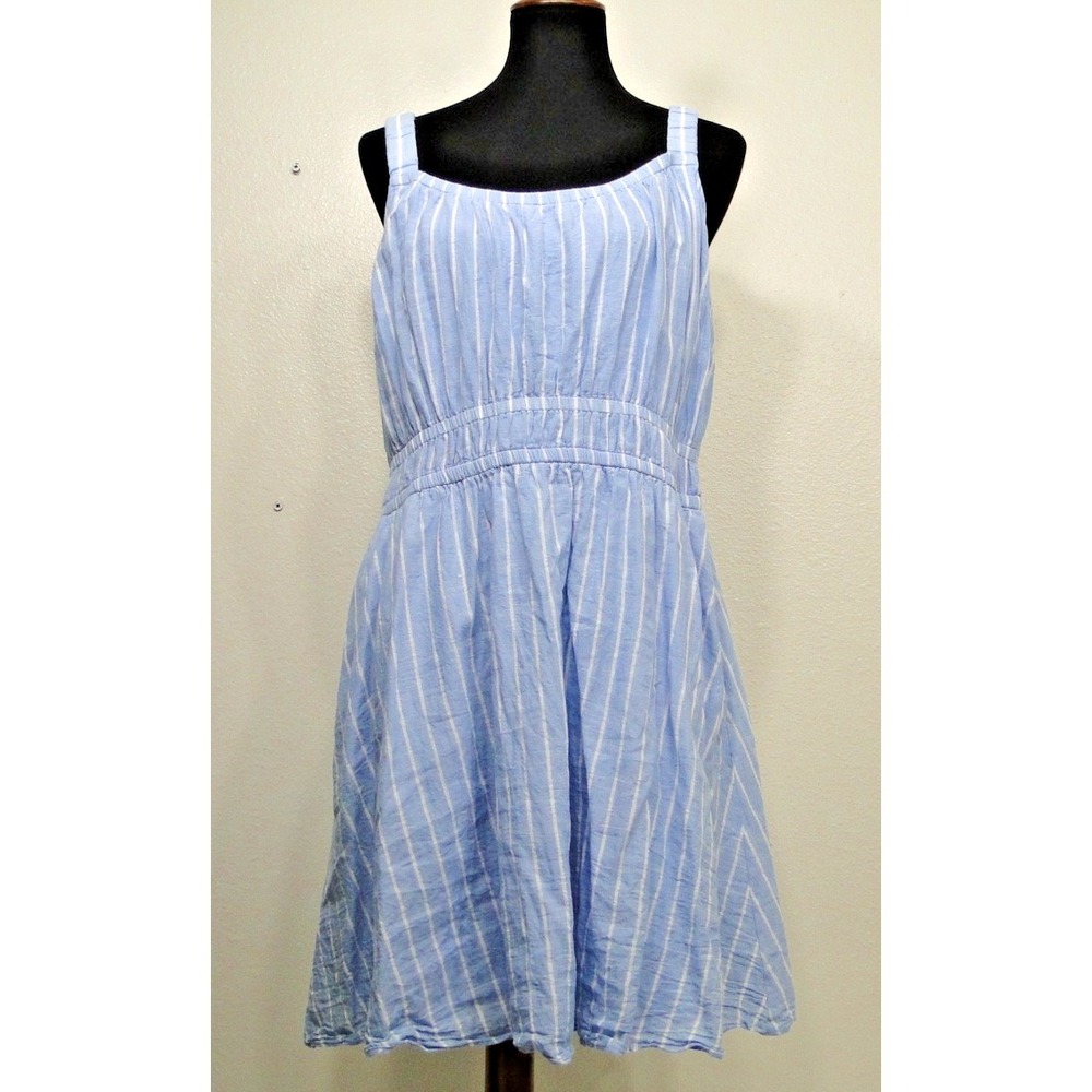 LANE BRYANT blue white striped elastic empire waist linen cotton sundress 14